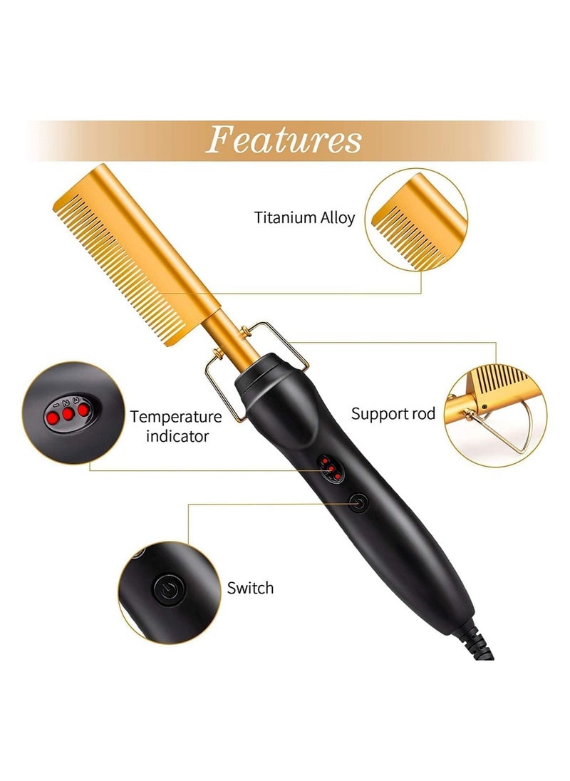 Hot Comb Hair Straightener, 2 in1 Ceramic Comb Security Portable Curling Iron Heated Brush, Multifunctional Copper Hair Straightener Brush Straightening Comb for Wet & Dry Hair - Image 5