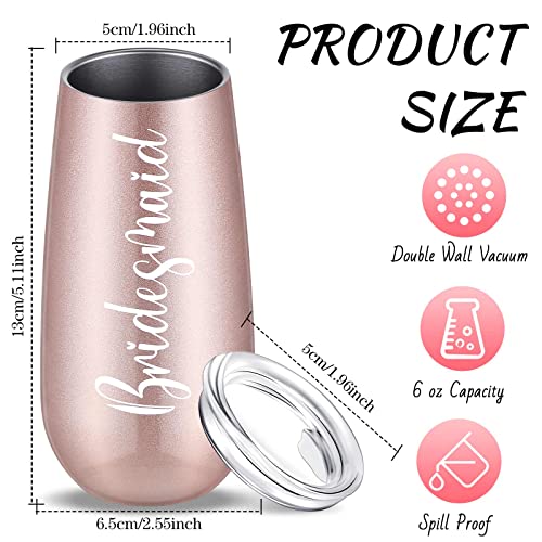 Lauwell Bridesmaid Wine Tumblers Set of 8, Bride Champagne Flute Maid of Honor Bride Mugs, 6 oz Stainless Steel Bridesmaid Proposal Gifts for Engagement Wedding Bachelorette Party Supplies (Rose Gold) - Image 2