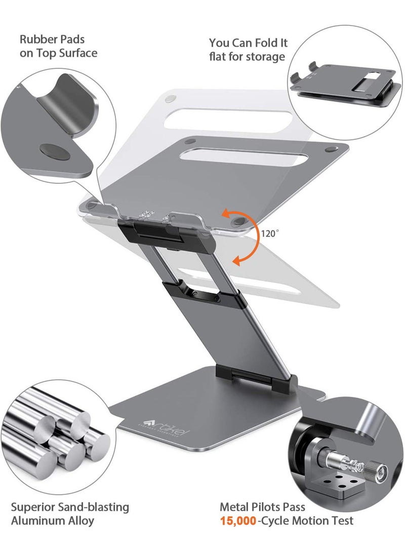 ARTIKEL - Wergo Laptop Stand | Height Adjustable Sit to Stand Riser for desk | Standing Desk Convertor | Ergonomic Foldable & Portable | Universally Compatible | Space Gray - Image 1