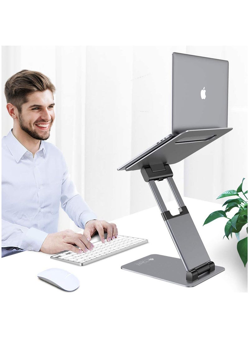 ARTIKEL - Wergo Laptop Stand | Height Adjustable Sit to Stand Riser for desk | Standing Desk Convertor | Ergonomic Foldable & Portable | Universally Compatible | Space Gray - Image 1