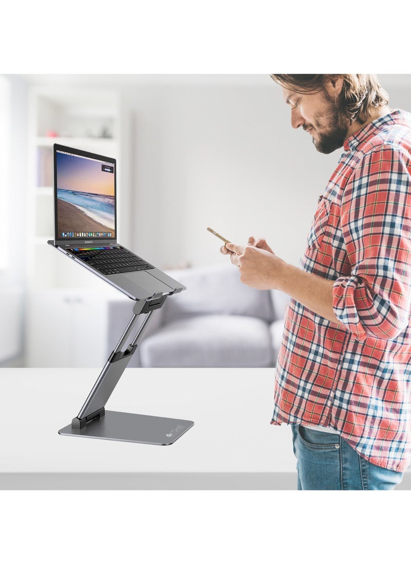 ARTIKEL - Wergo Laptop Stand | Height Adjustable Sit to Stand Riser for desk | Standing Desk Convertor | Ergonomic Foldable & Portable | Universally Compatible | Space Gray - Image 1