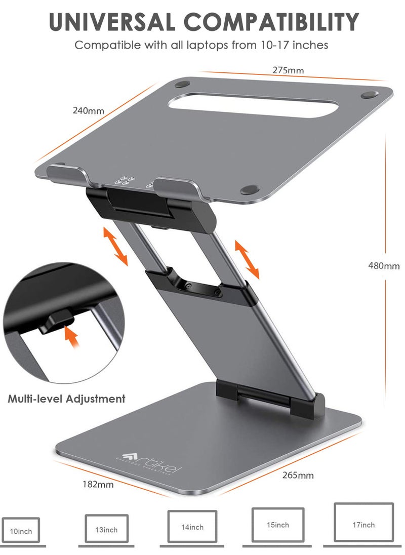 ARTIKEL - Wergo Laptop Stand | Height Adjustable Sit to Stand Riser for desk | Standing Desk Convertor | Ergonomic Foldable & Portable | Universally Compatible | Space Gray - Image 1