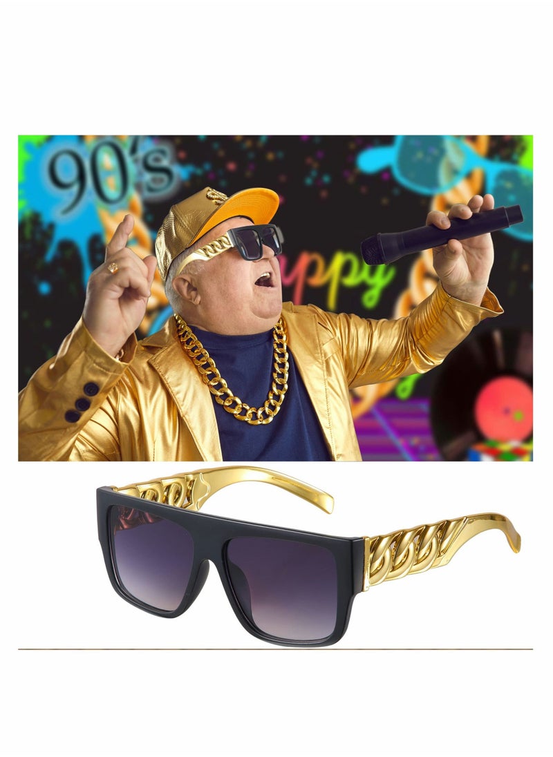 Excefore - 80's 90's Gold Chain Glasses Set: Hip Hop Glam Punk Dollar Necklace Glasses Ring Bracelet - Image 1