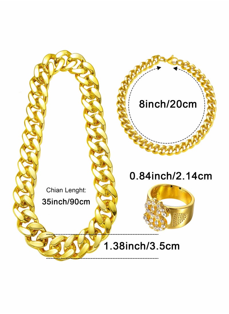 Excefore - 80's 90's Gold Chain Glasses Set: Hip Hop Glam Punk Dollar Necklace Glasses Ring Bracelet - Image 1
