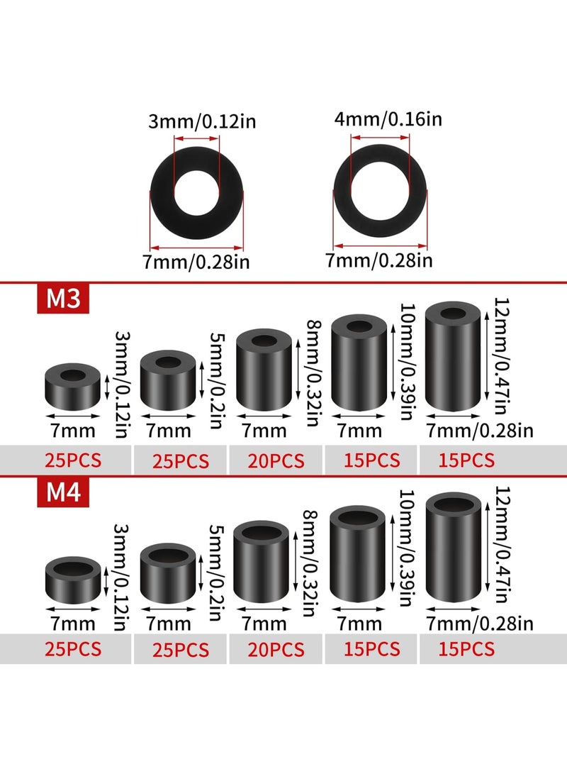 200 Pcs ABS Round Spacers Washers Assortment Kit, Insulation Spacer for M3 M4 Screws, Non Threaded Column Standoff Support Spacers Washers, 10 Different Sizes, Black - Image 5