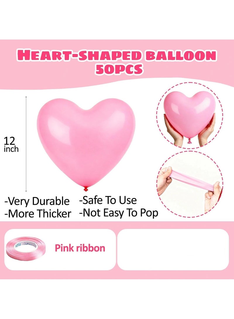Jolley Pink Heart Latex Balloon Red Heart Balloon Decorative Set with Hanging Streamer for Valentine's Day, Proposal, Romantic Wedding Party 50pcs - Image 4