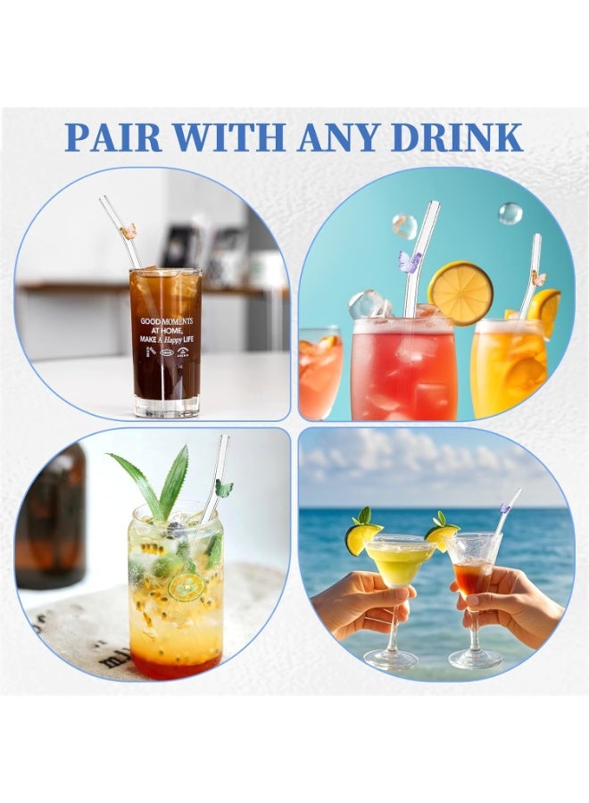 Set of 4 Glass Straws – Reusable Butterfly Shape for Hot & Cold Beverages-with Cleaning Brush - Image 4