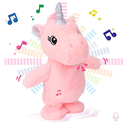 Easfan Talking Unicorn Repeats What You Say Walking Singing Stuffed Animal Electric Interactive Plush Toy Funny Animated Toy Mimicking Speaking Birthday for Kids Toddlers Pink10 - Image 1