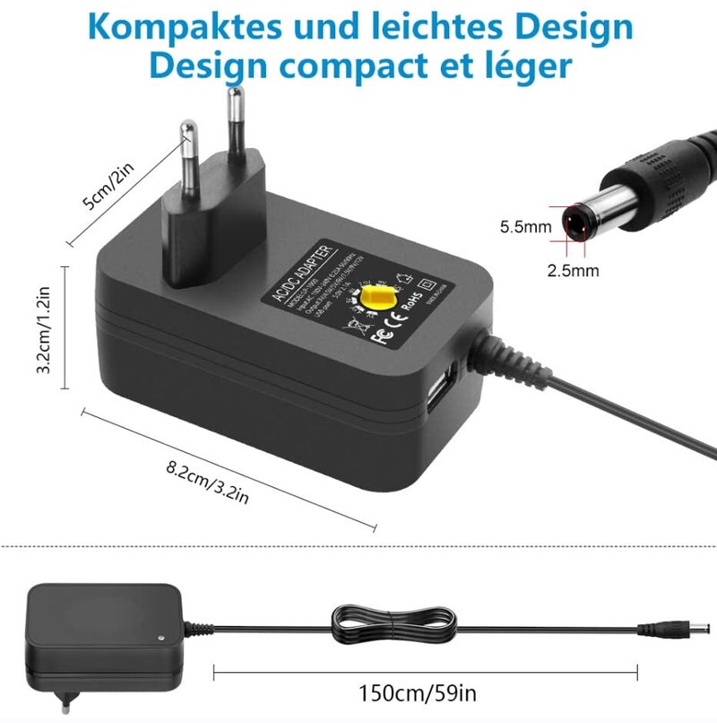 شنيت بور مزود طاقة عالمي 3V 4.5V 5V 6V 9V 12V AC/DC 1A 2A 2A 2.5A 30W محول طاقة تحويل للأجهزة الإلكترونية من 3V إلى 12V، مراقب الأطفال، الكاميرا، أشرطة LED مع 14 قطعة - Image 3