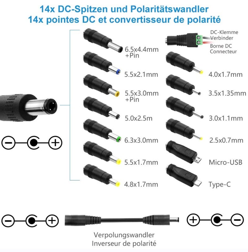 شنيت بور مزود طاقة عالمي 3V 4.5V 5V 6V 9V 12V AC/DC 1A 2A 2A 2.5A 30W محول طاقة تحويل للأجهزة الإلكترونية من 3V إلى 12V، مراقب الأطفال، الكاميرا، أشرطة LED مع 14 قطعة - Image 4