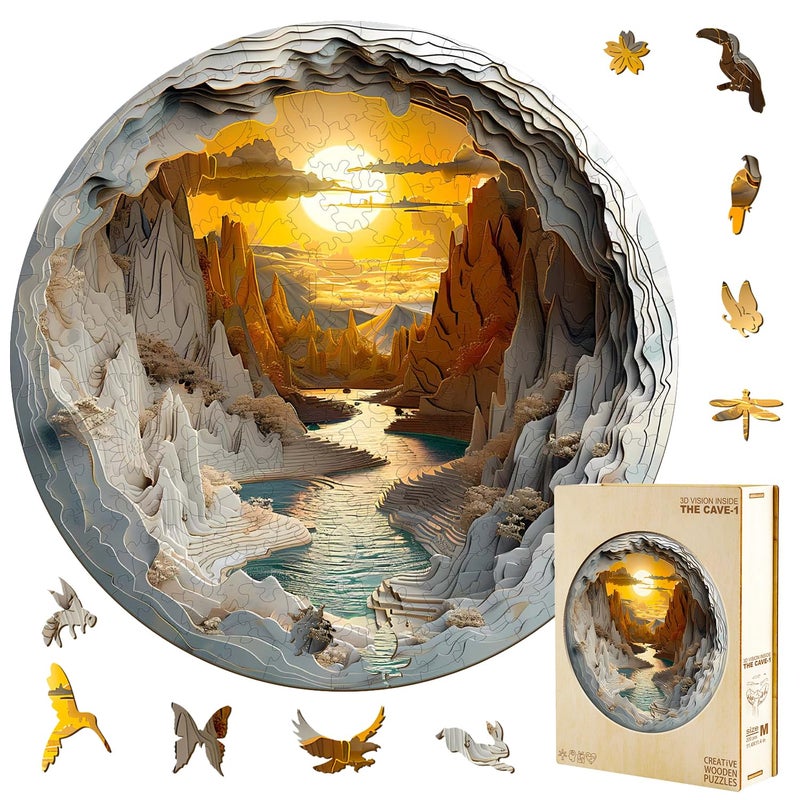 Jollitot 3D Vision Inside Mountain Range Sunrise Sunset Winding River Valley Puzzles 200 Pieces 114x113in Gifts Adults - Image 3