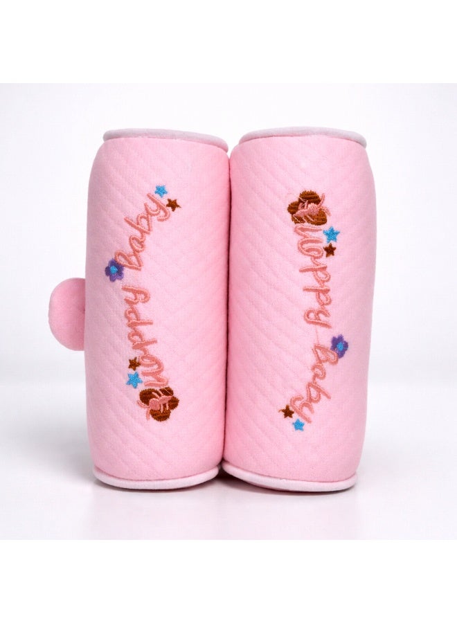 PONEY Baby Pillow, Pink, Embroidered Happy Baby Design, Quilted Soft Cushion with Mesh Pocket, 2 Piece Set - Image 1