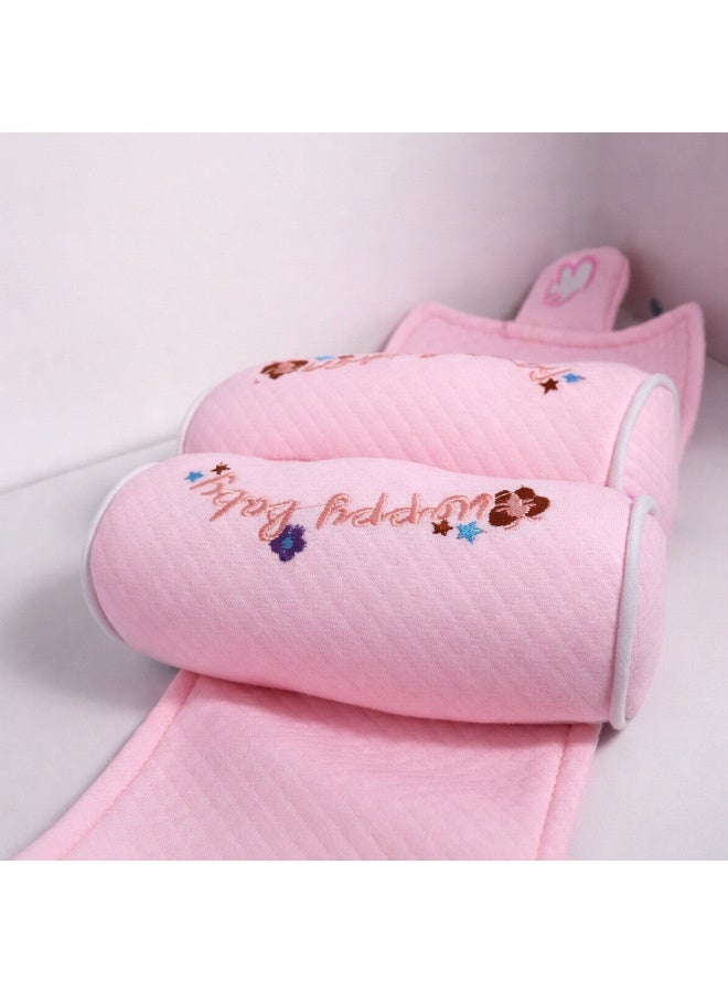 PONEY Baby Pillow, Pink, Embroidered Happy Baby Design, Quilted Soft Cushion with Mesh Pocket, 2 Piece Set - Image 2