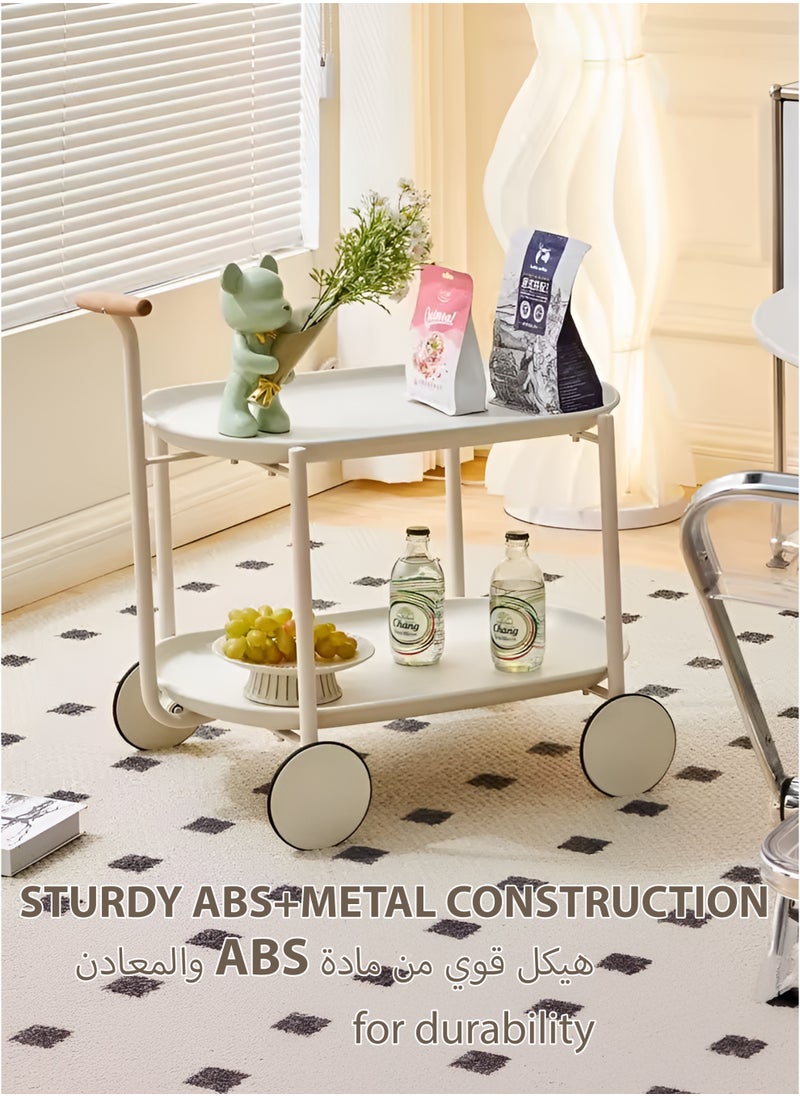 Toshionics 2-Tier Serving Trolley Kitchen Service Storage Pushcart with Ergonomic Handle and Rolling Wheels, Cream 63x42x64.5cm  - Image 5