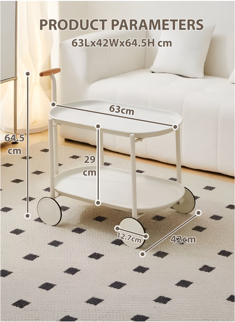 Toshionics 2-Tier Serving Trolley Kitchen Service Storage Pushcart with Ergonomic Handle and Rolling Wheels, Cream 63x42x64.5cm  - Image 4