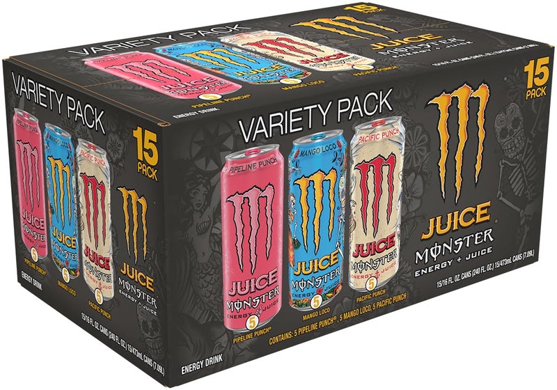 Monster Energy Juice Monster Variety Pack, Pipeline Punch, Mango Loco, Pacific Punch, Energy+Juice, Energy Drink, 16 Ounce (Pack of 15) - Image 2