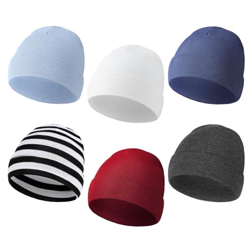 Newcotte 6 Pcs Preemie Baby Hats Cotton Preemie Caps Warm Newborn Beanie Premature Hat for Nicu Premature Boy Girl(Stylish Color,Dark Style) - Image 1