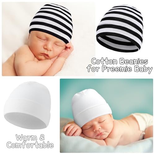 Newcotte 6 Pcs Preemie Baby Hats Cotton Preemie Caps Warm Newborn Beanie Premature Hat for Nicu Premature Boy Girl(Stylish Color,Dark Style) - Image 4