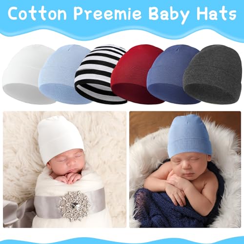 Newcotte 6 Pcs Preemie Baby Hats Cotton Preemie Caps Warm Newborn Beanie Premature Hat for Nicu Premature Boy Girl(Stylish Color,Dark Style) - Image 3