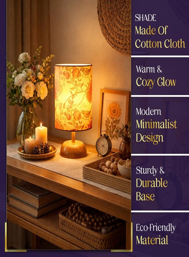 Lexton Birds & Floral Print Table Lamp with Wooden Base | Decorative Bedside Lamp for Sofa Side, Study Table & Home Decor | Elegant Accent Light for Your House | Bulb Not Included - Image 4