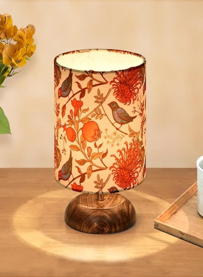 Lexton Birds & Floral Print Table Lamp with Wooden Base | Decorative Bedside Lamp for Sofa Side, Study Table & Home Decor | Elegant Accent Light for Your House | Bulb Not Included - Image 1