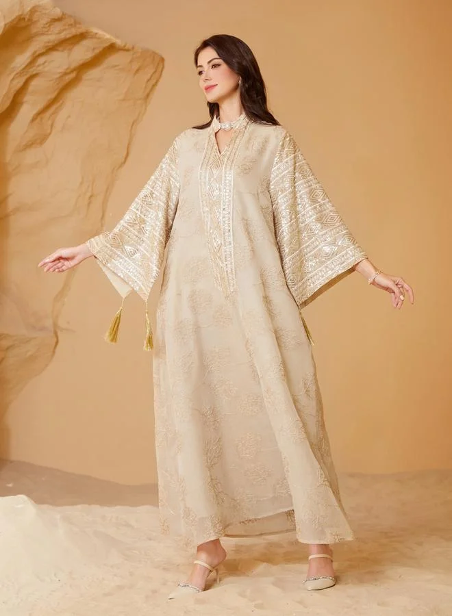 Take Two Take Two Beige Textured Sequins Embellished Jalabiya