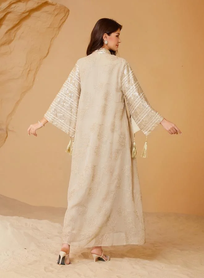 Take Two Take Two Beige Textured Sequins Embellished Jalabiya