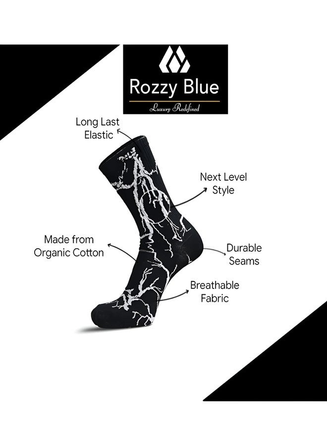 جوارب رياضية من ROZZYBLUE بنقشة البرق، متعددة الألوان (أسود، أبيض، أخضر)، مصنوعة من مزيج قطني مريح ومبطن، عبوة من 5 قطع - Image 5