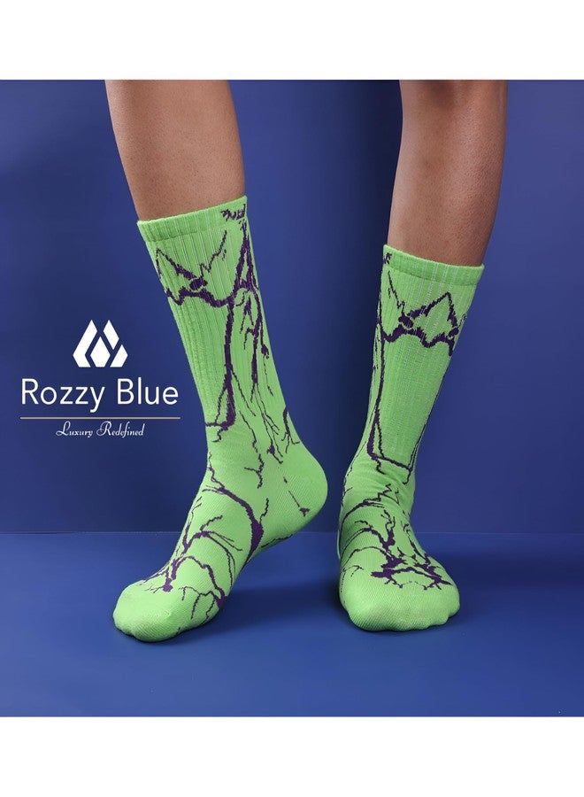 جوارب رياضية من ROZZYBLUE بنقشة البرق، متعددة الألوان (أسود، أبيض، أخضر)، مصنوعة من مزيج قطني مريح ومبطن، عبوة من 5 قطع - Image 3