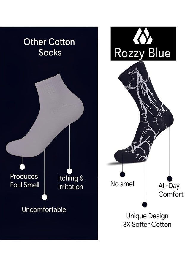 جوارب رياضية من ROZZYBLUE بنقشة البرق، متعددة الألوان (أسود، أبيض، أخضر)، مصنوعة من مزيج قطني مريح ومبطن، عبوة من 5 قطع - Image 4