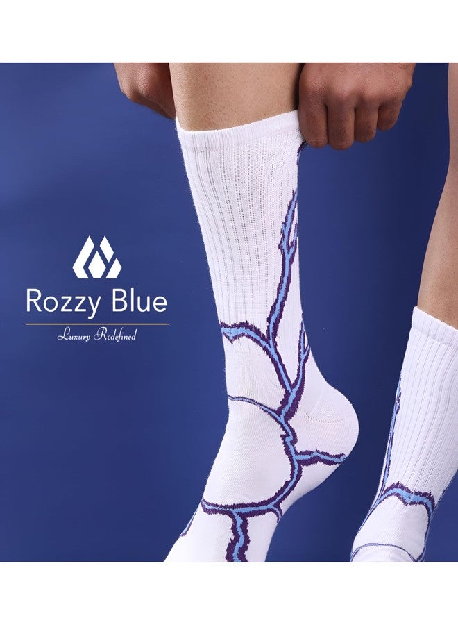 جوارب رياضية من ROZZYBLUE بنقشة البرق، متعددة الألوان (أسود، أبيض، أخضر)، مصنوعة من مزيج قطني مريح ومبطن، عبوة من 5 قطع - Image 2