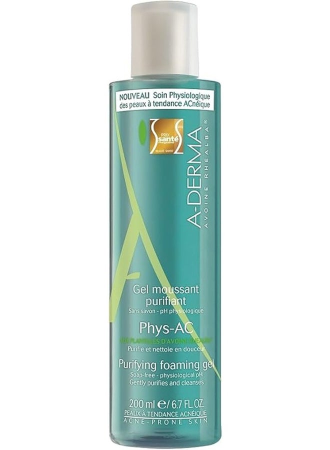 A-DERMA Aderma Phys-Ac Purifying Foaming Gel, Gentle Cleanser For Acne-Prone Skin, 200Ml 