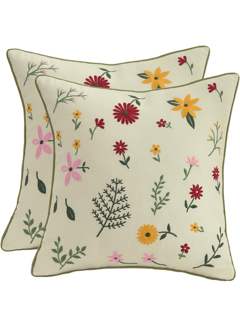 حزمة من 2 غطاء وسادة، مطرزة ديكور رمي غطاء وسادة، 45 × 45 سم، لصالة الحديقة، الأريكة، غرفة المعيشة، غرفة النوم، نمط الزهور - Image 1
