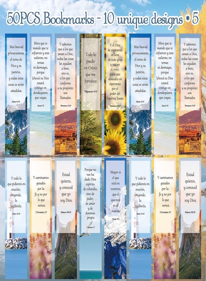 Wxiben مجموعة فواصل كتب مسيحية إسبانية من Wxiben - 50 قطعة من فواصل الكتب بآيات من الكتاب المقدس، فواصل كتب دينية ملهمة، فواصل صفحات برسومات مناظر طبيعية، مشابك لعشاق الكتب والطلاب والمعلمين والقراء المسيحيين - Image 3