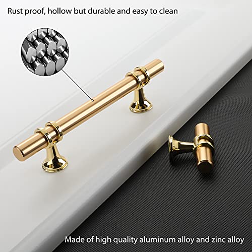 Lontan 10 Pack Gold Brass Kitchen Cabinet Knobs - T Bar Solid Drawer Knobs - Single Hole - Brushed Brass for Dresser Drawers - Image 3