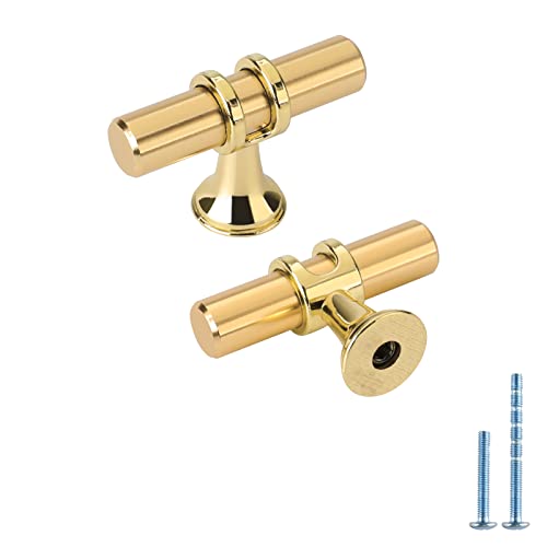 Lontan 10 Pack Gold Brass Kitchen Cabinet Knobs - T Bar Solid Drawer Knobs - Single Hole - Brushed Brass for Dresser Drawers - Image 1
