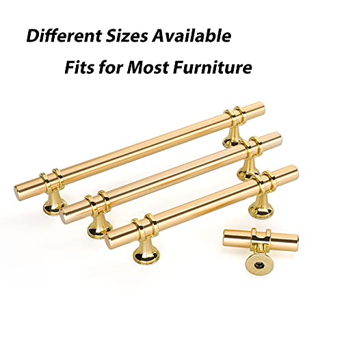 Lontan 10 Pack Gold Brass Kitchen Cabinet Knobs - T Bar Solid Drawer Knobs - Single Hole - Brushed Brass for Dresser Drawers - Image 4