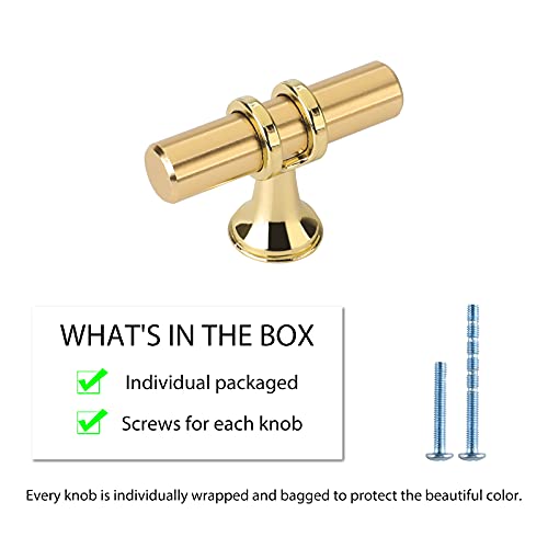Lontan 10 Pack Gold Brass Kitchen Cabinet Knobs - T Bar Solid Drawer Knobs - Single Hole - Brushed Brass for Dresser Drawers - Image 5