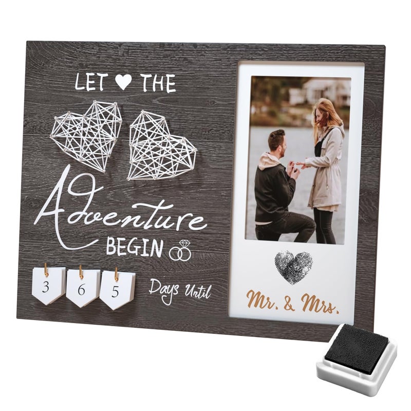 Inovayer Engagement Gifts for Couple Wedding Countdown Heart Thumbprint Picture Frame and Ink Kit Bride to be Gift Cool Engagement Present for Her Women Fiance Gifts 
