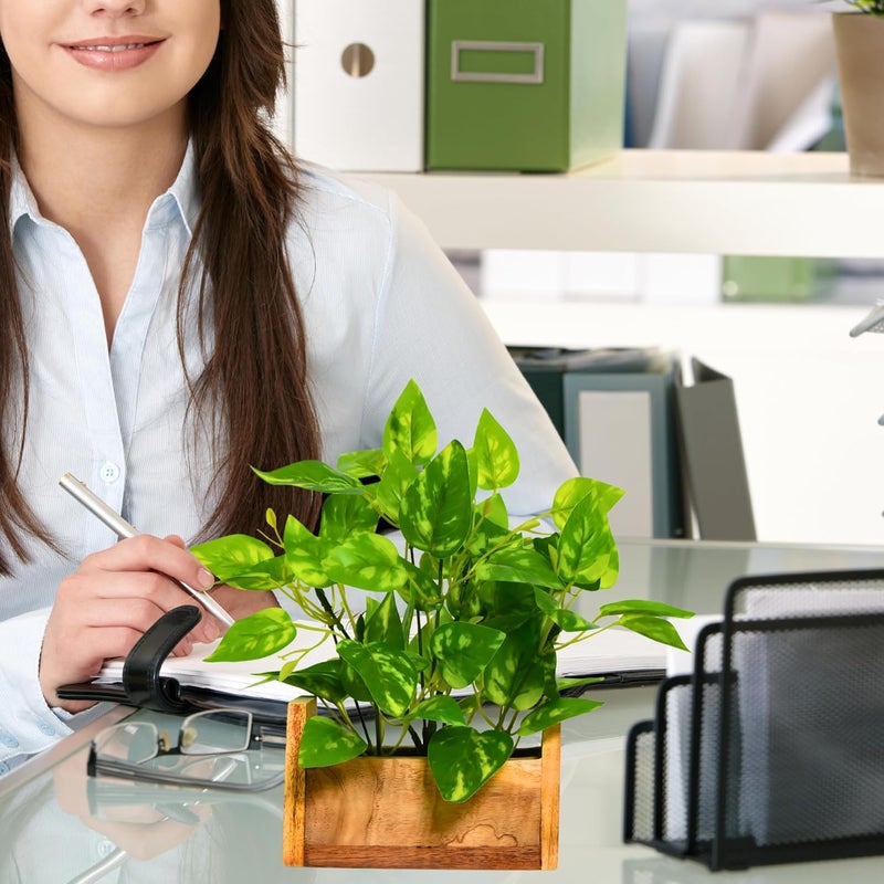 fancymart Artificial Money Plant Leaves in Wooden Pot with Height 23 cm pefect Decoration for Home & Office Space - Image 5