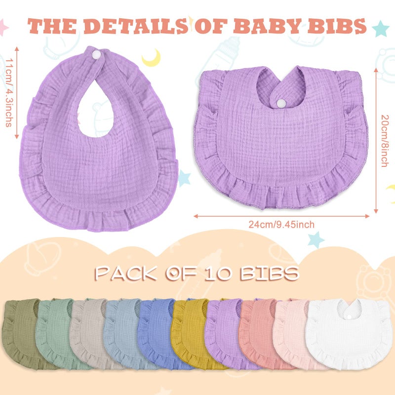 Seematn 10 Pcs Baby Muslin Bibs for Unisex Girls & Boys Drool Bibs Bandana Ruffle Soft Cotton for Newborn Infants Toddlers(Light Colors) - Image 3