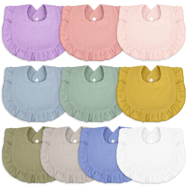 Seematn 10 Pcs Baby Muslin Bibs for Unisex Girls & Boys Drool Bibs Bandana Ruffle Soft Cotton for Newborn Infants Toddlers(Light Colors) - Image 1