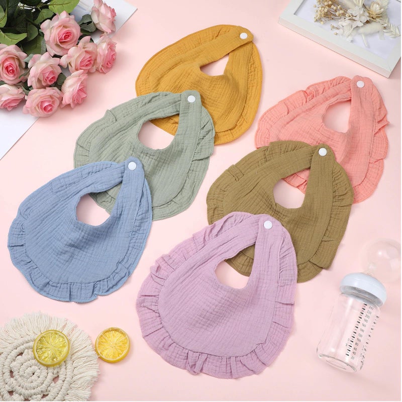 Seematn 10 Pcs Baby Muslin Bibs for Unisex Girls & Boys Drool Bibs Bandana Ruffle Soft Cotton for Newborn Infants Toddlers(Light Colors) - Image 5