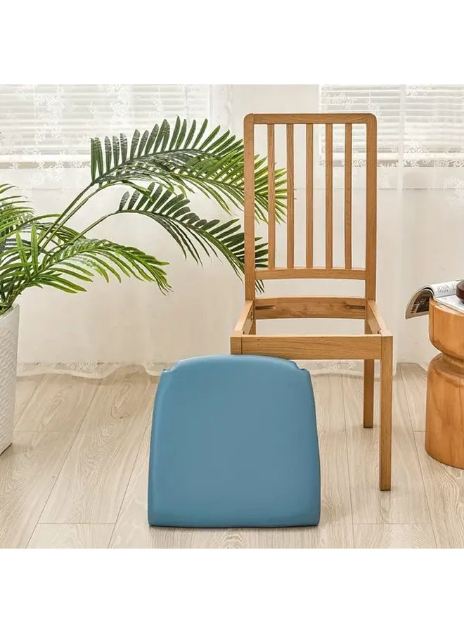 غطاء كرسي من جلد البولي يوريثان الأزرق قابل للغسل في الغسالة مرن لتزيين المطبخ وغرفة الطعام والمنزل - Image 2