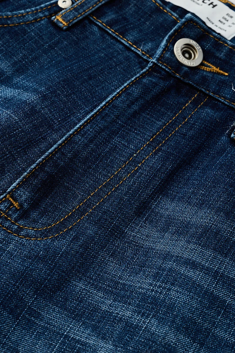 SNITCH Dark Blue Dark Blue Solid Flared Fit Casual Jeans for Men | Best Price UAE