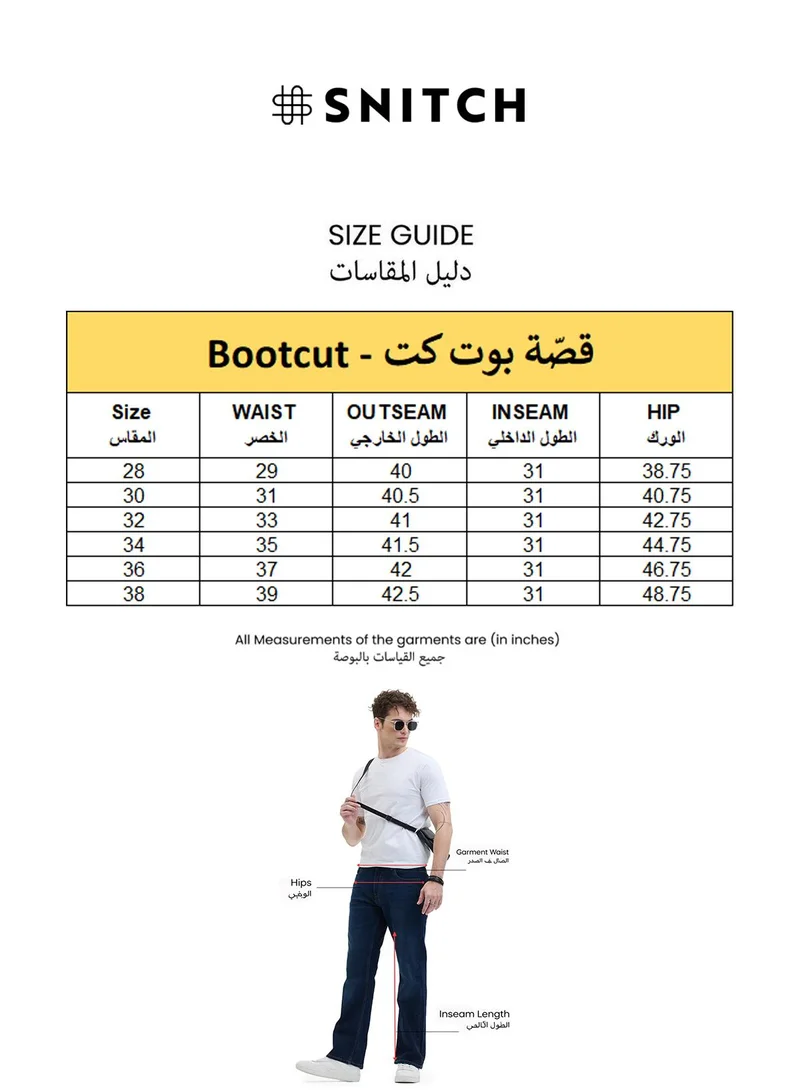 SNITCH Dark Blue Dark Blue Solid Flared Fit Casual Jeans for Men | Best Price UAE