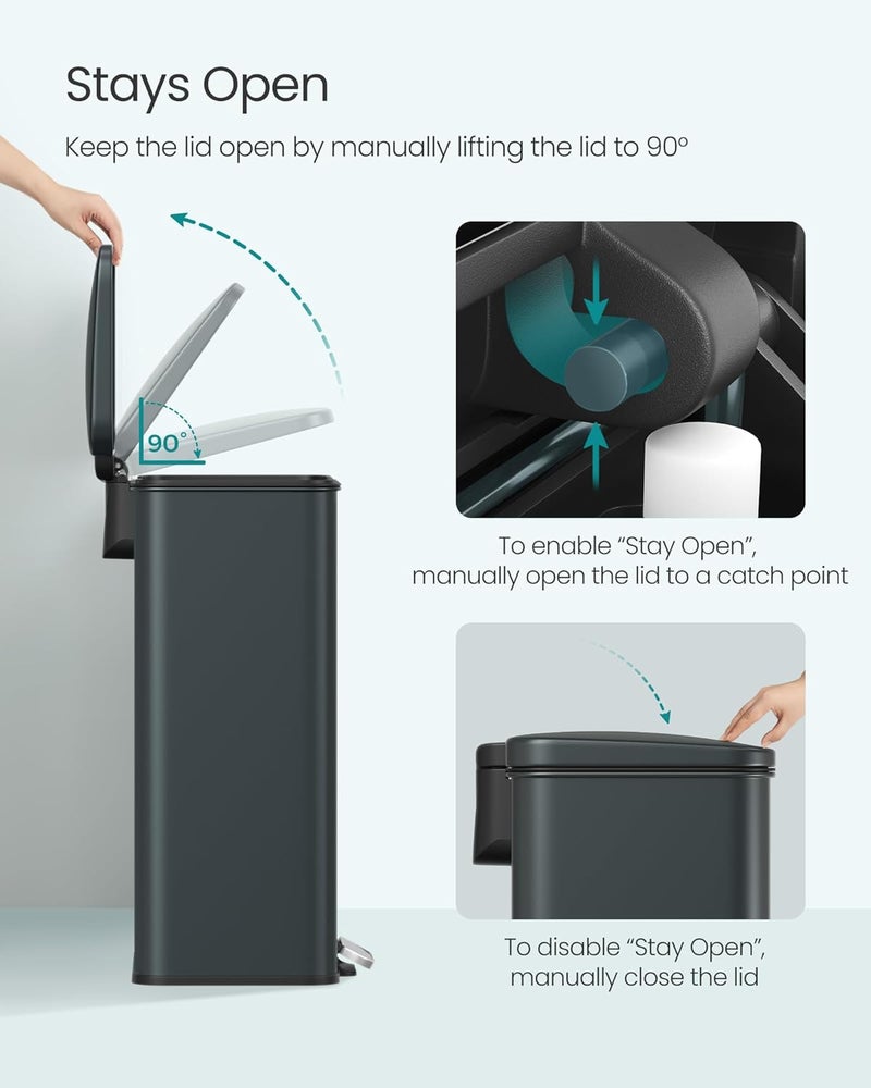 SONGMICS Kitchen Trash Can, 10.5 Gallon (40 L) Garbage Can, Large Step Trash Bin with Lid, Stainless Steel, Soft Close, 15 Trash Bags Included, Charcoal Gray - Image 4
