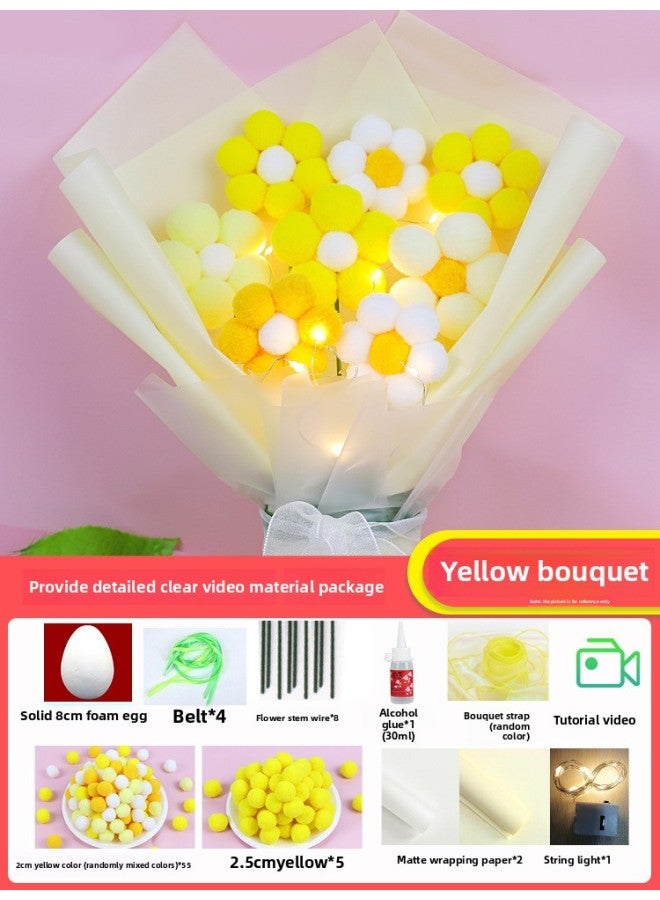 Children's Diy Fluffy Ball Bouquet Thanksgiving Kindergarten Handmade Creative Material Package Gift-Color:Yellow System (can Do About 6 Flowers, A Complete Set Of Materials) - Image 1