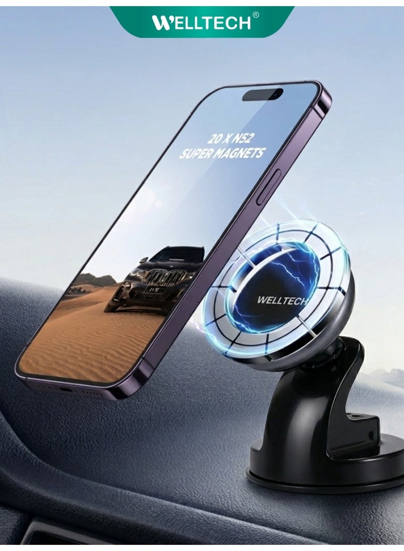 WELLTECH Car Phone Holder Dashboard Windshield Mount Bracket 360 Rotation Adjustable Mobile Holder Strong Suction Car Mount WELLTECH HOL923 - Image 2