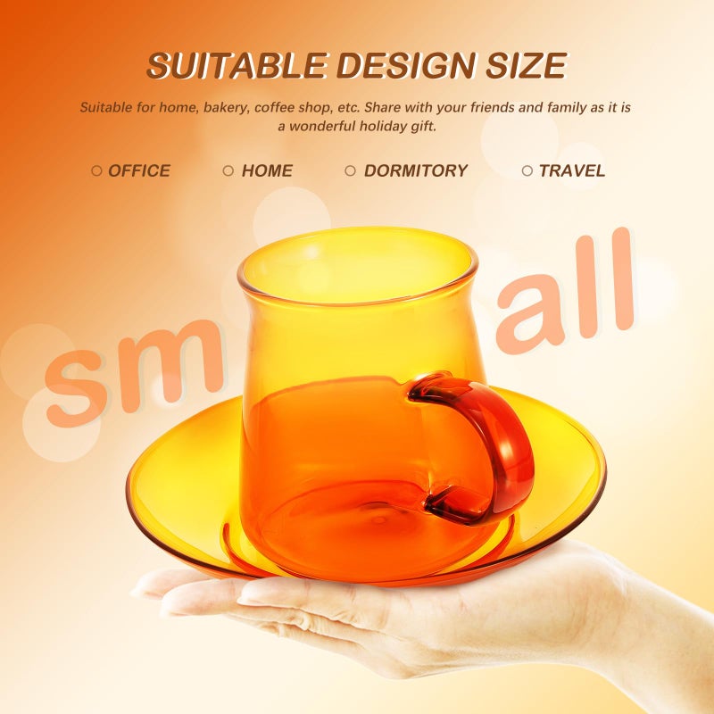 Vintage Heat Resistant 300ml Amber Glass Coffee Cup and Saucer Set for Home Office - Image 5